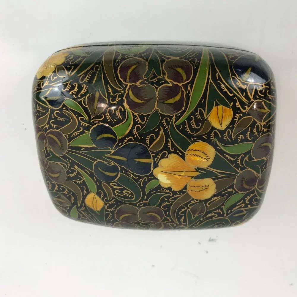 Black with floral Lacquer trinket box